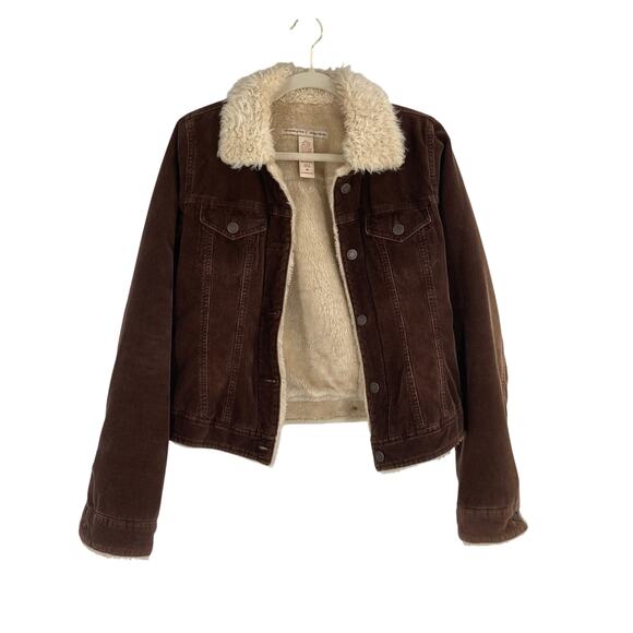 Abercrombie & Fitch Jackets & Blazers - Abercrombie & Fitch Brown Corduroy Sherpa Lined Trucker Coat Western Y2K Medium
